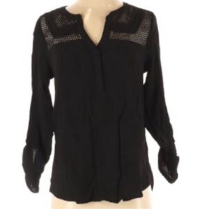 Daniel Rainn Black Long-Sleeve Split-Neck Tunic with Openwork Yoke
